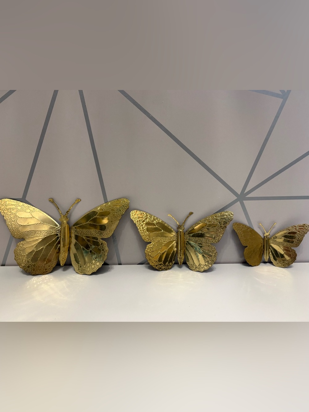 Vintage Gold Tone Metal Butterfly Wall Art Set of 3